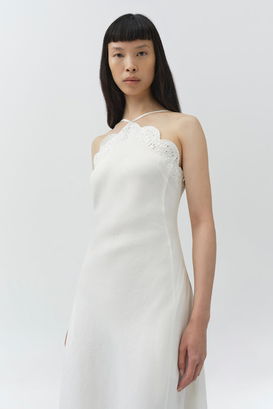 SIMKHAI Women's Gillian Embroidered Linen Midi Dress in White, Lace, Size 8 SIMKHAI Women's Gillian Embroidered Linen Midi Dress in White, Lace, Size 8