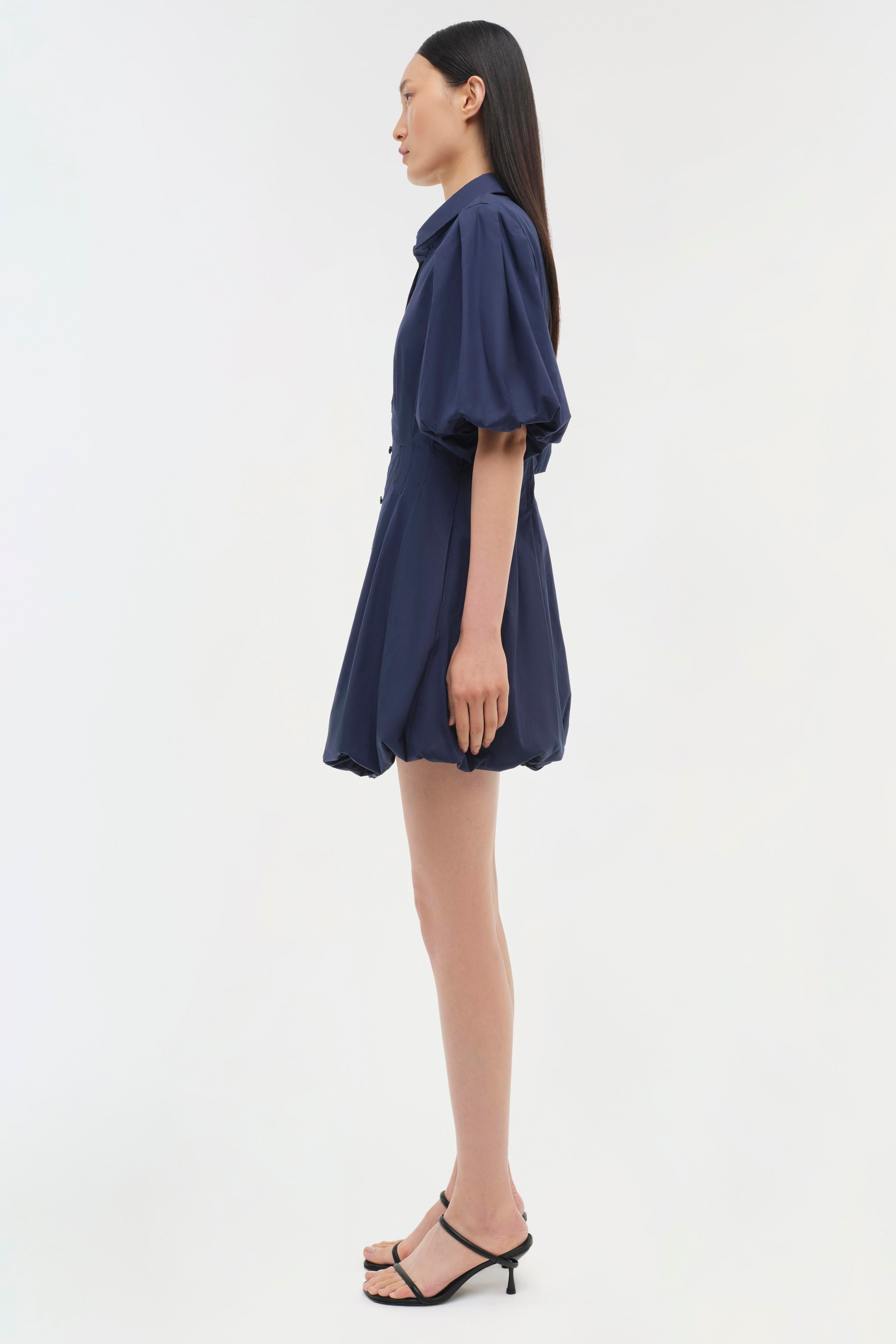 cleo blue dress Simkhai Cleo Polin Balloon-Sleeve Pleated Mini Dress, Midnight, Women's, 8, Cocktail & Party Wedding Guest Dresses Mini Dresses