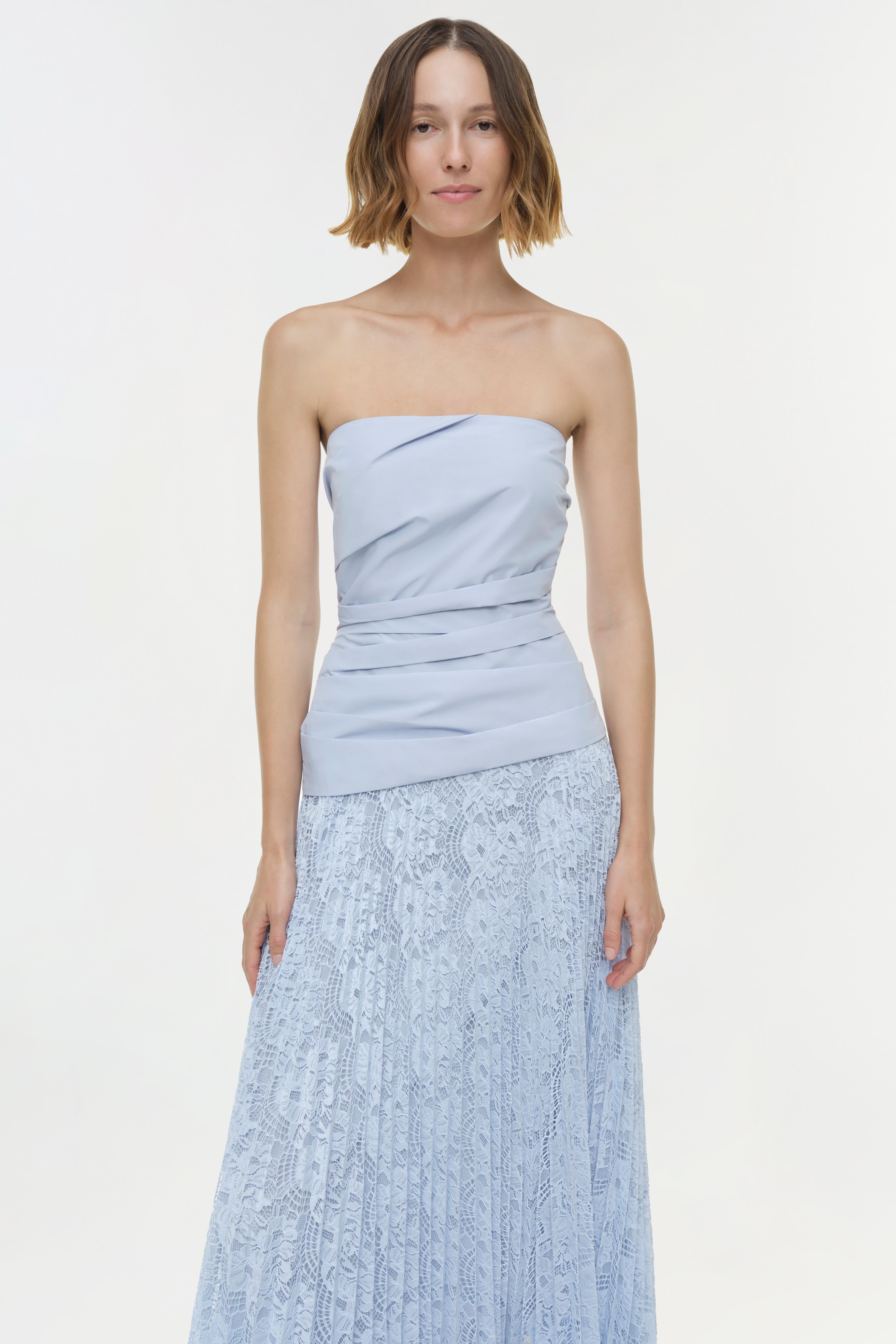 SIMKHAI Women's Knitted Annalise Cotton Lace Midi Dress In Periwinkle Sky, Size 8 SIMKHAI Women's Knitted Annalise Cotton Lace Midi Dress In Periwinkle Sky, Size 8