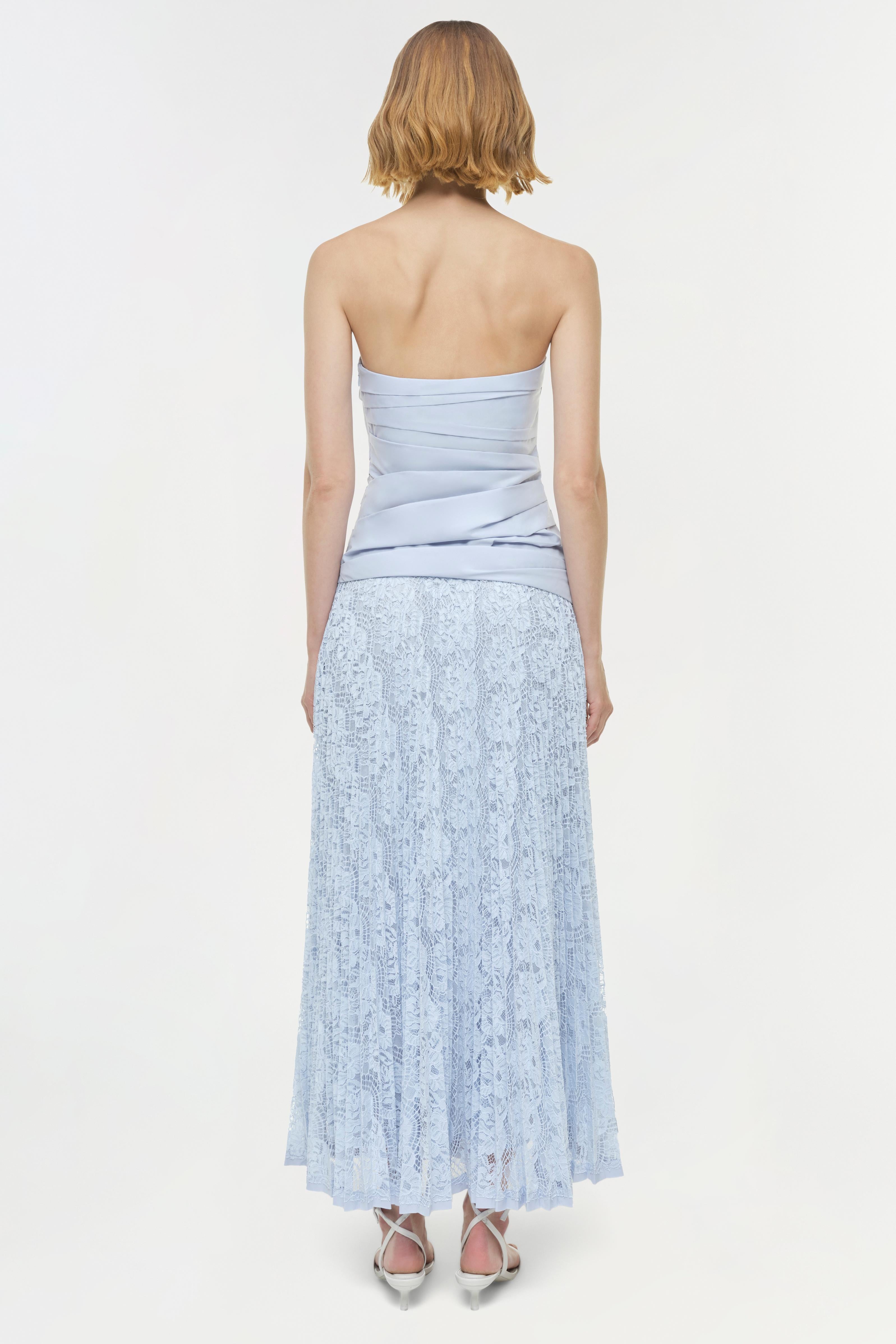 SIMKHAI Women's Annalise Lace Strapless Midi-Dress - Periwinkle Sky - Size 8 SIMKHAI Women's Annalise Lace Strapless Midi-Dress - Periwinkle Sky - Size 8