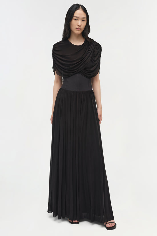 Nancie Draped Jersey Cape Midi Dress