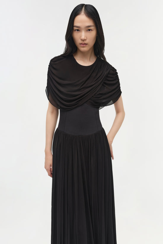 Nancie Draped Jersey Cape Midi Dress