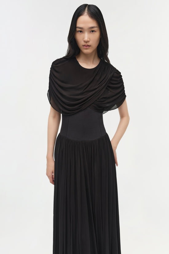 Nancie Draped Jersey Cape Midi Dress