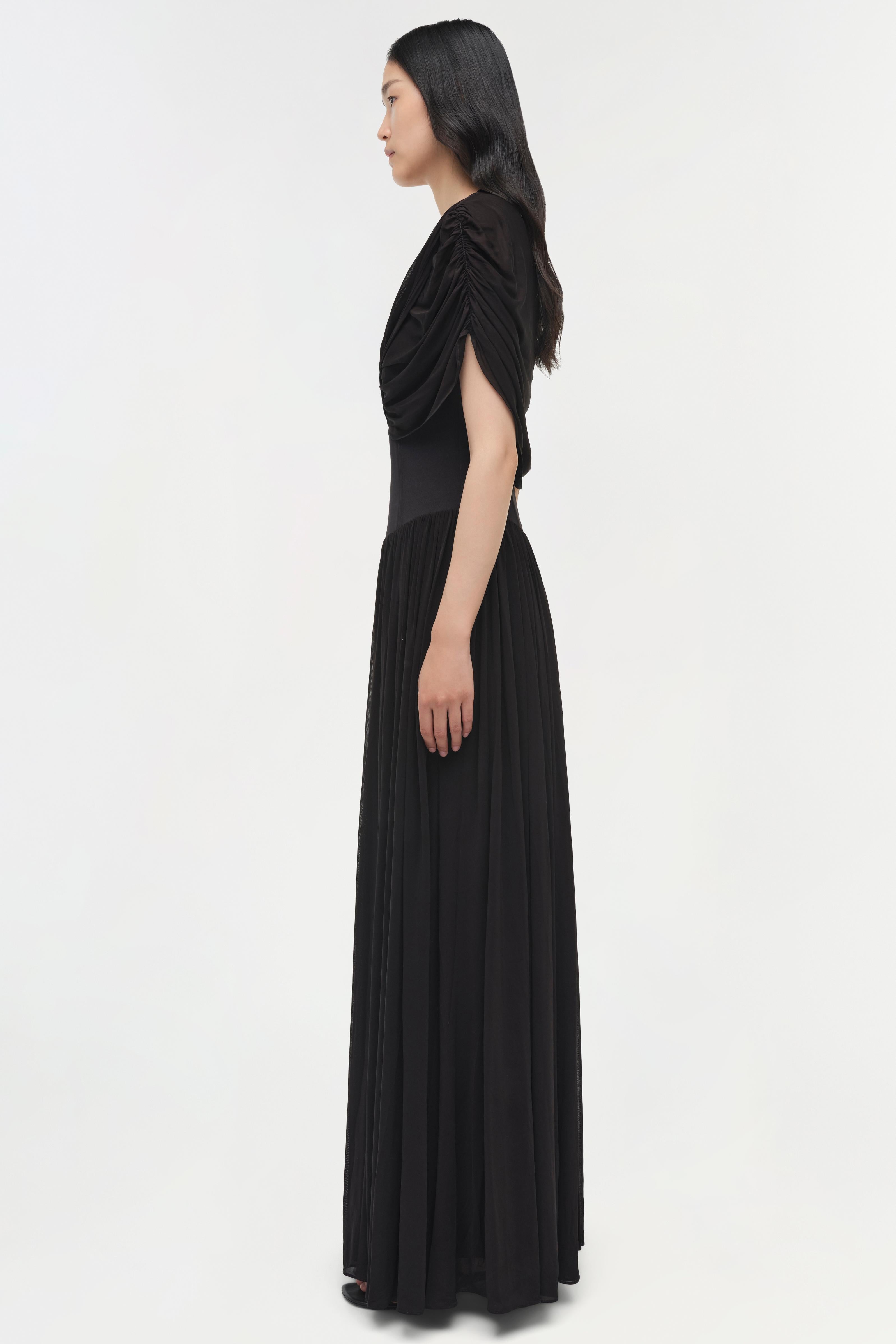 jersey maxi dress sale Marcella | Amia Maxi Long Sleeve Dress in Black | Women's Size Large | Sheer European Jersey
