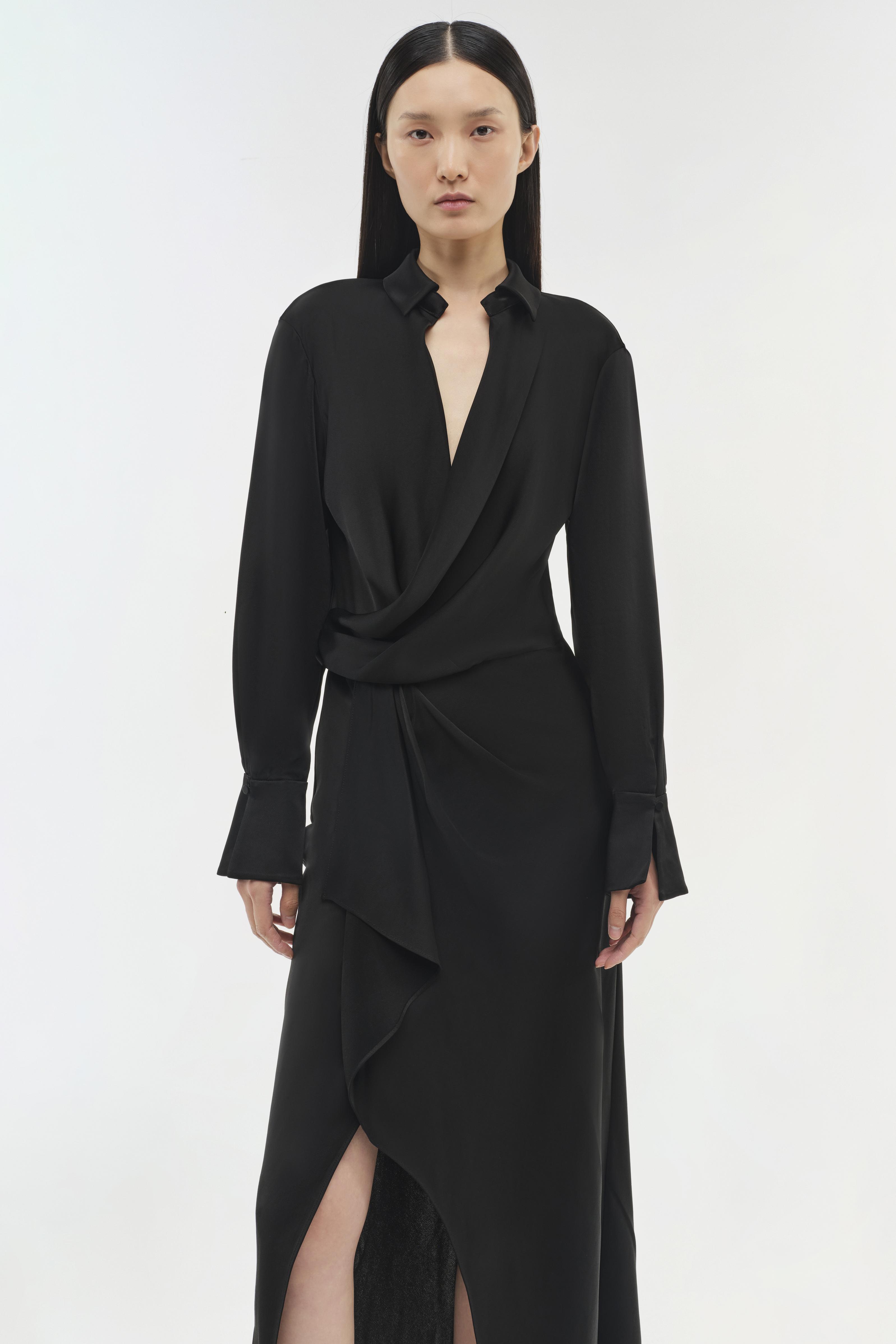 Signature Talita Long Sleeve Midi Dress - Black | SIMKHAI Signature Talita Long Sleeve Midi Dress - Black | SIMKHAI