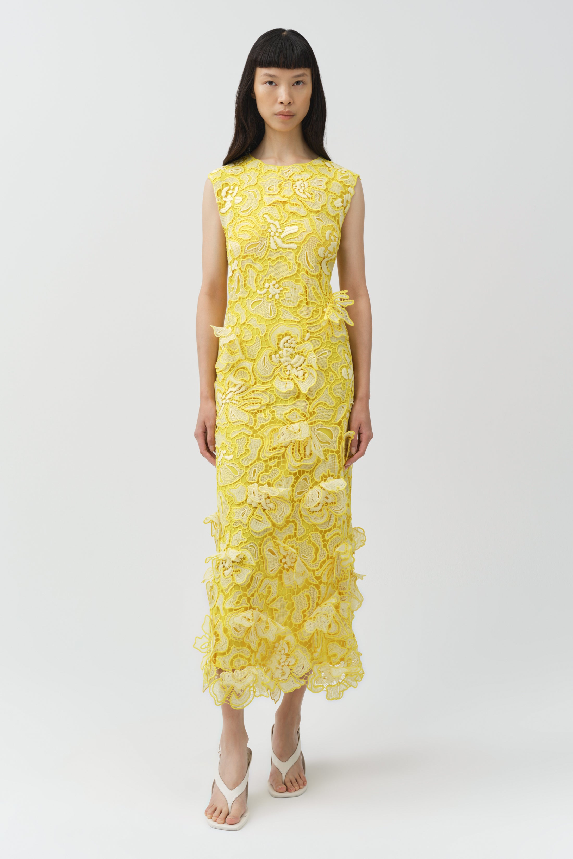 SIMKHAI Dahlia Floral-Lace Midi Dress - Ivory SIMKHAI Dahlia Floral-Lace Midi Dress - Ivory