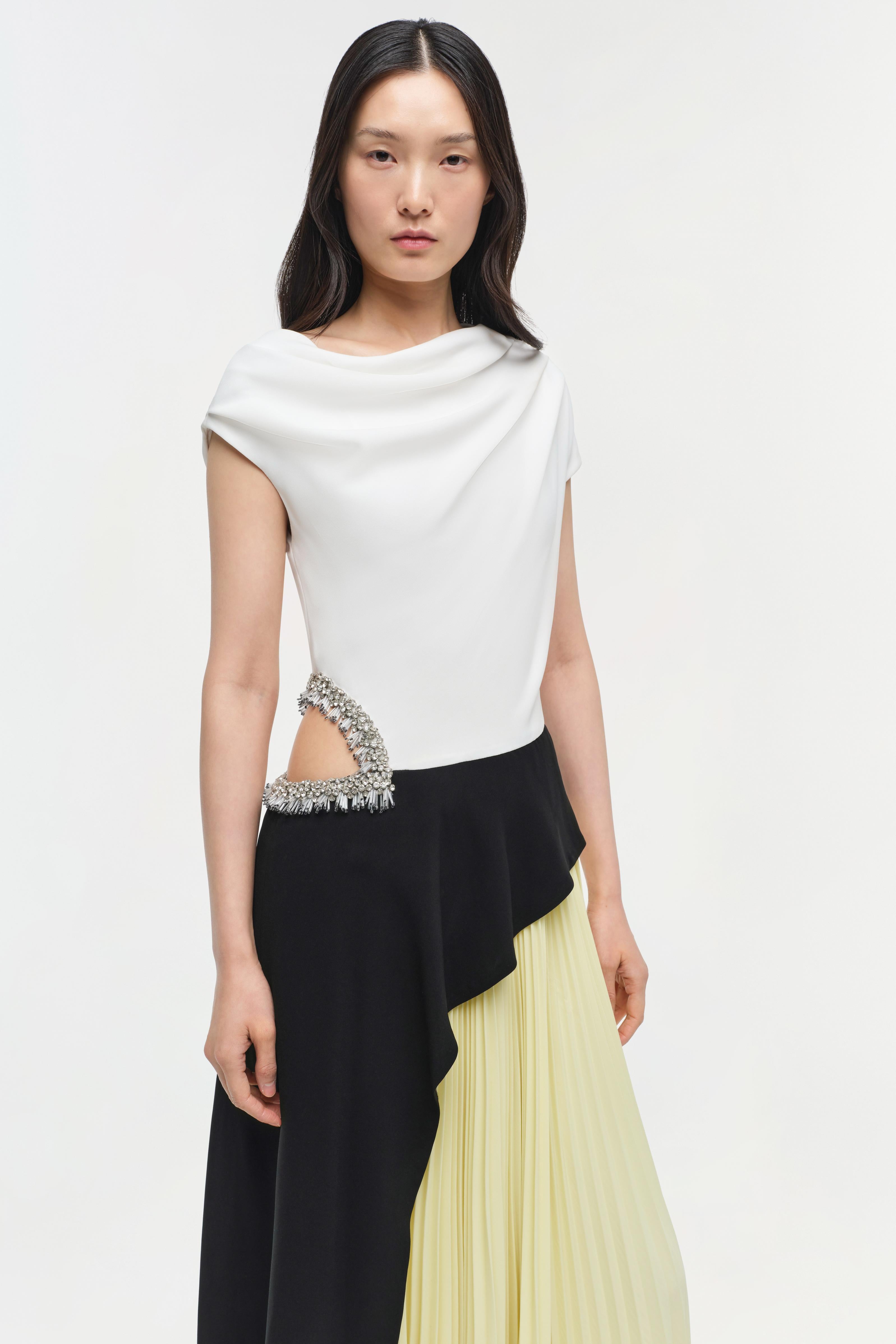 andromeda midi dress Andromeda Midi Dress in White | Bustier Rouleau Straps