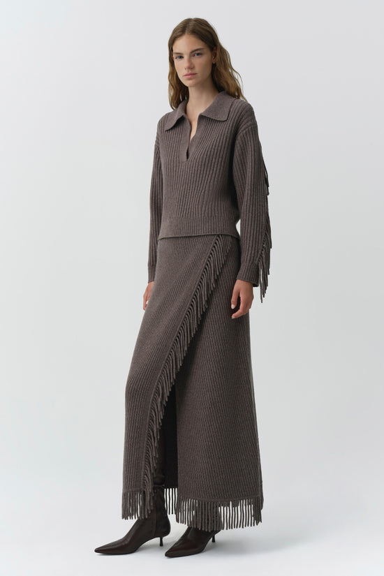 Casey Knit Fringe Midi Skirt