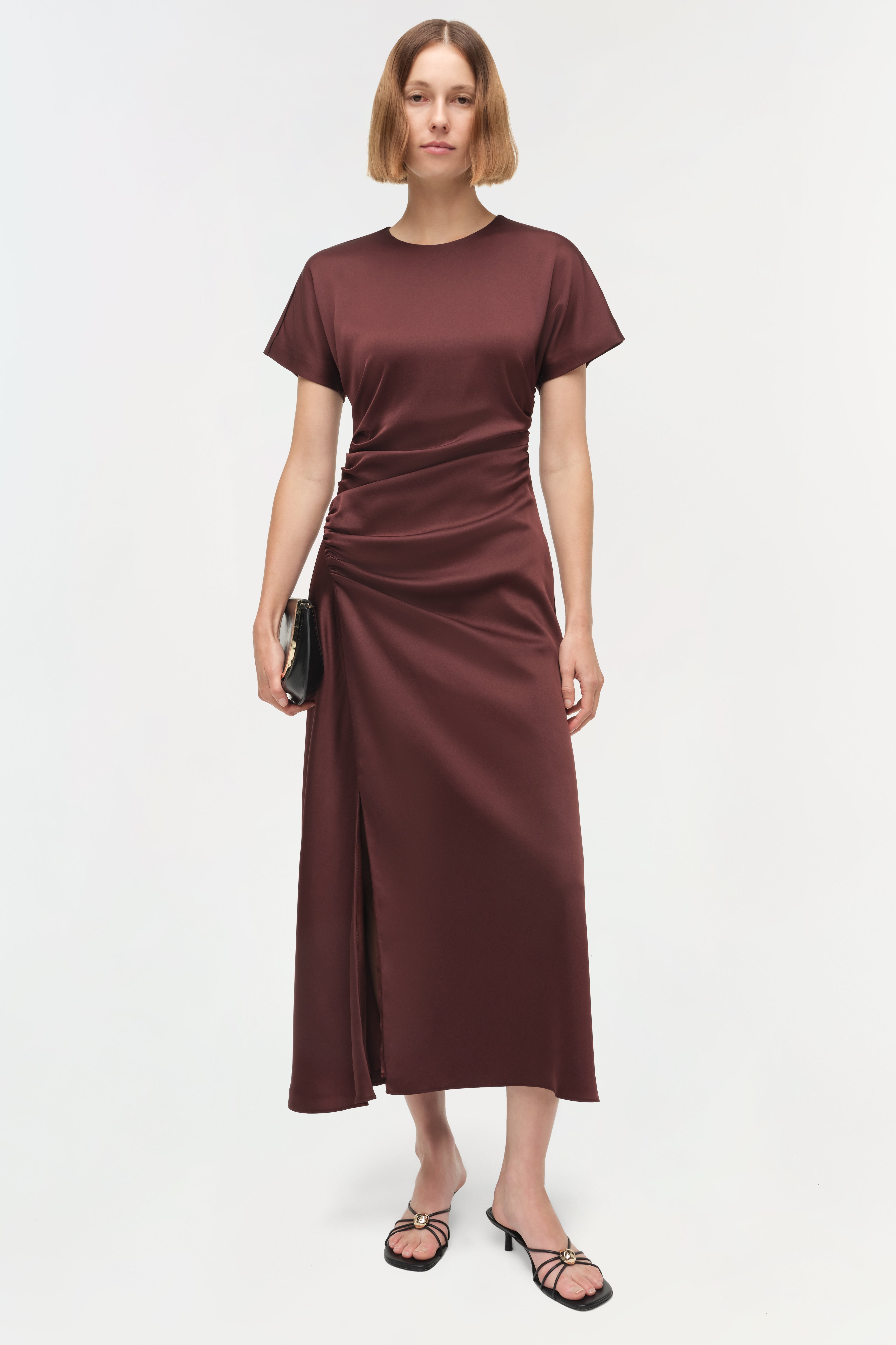 burgundy silk midi dress Burgundy Satin Allura Midi Dress