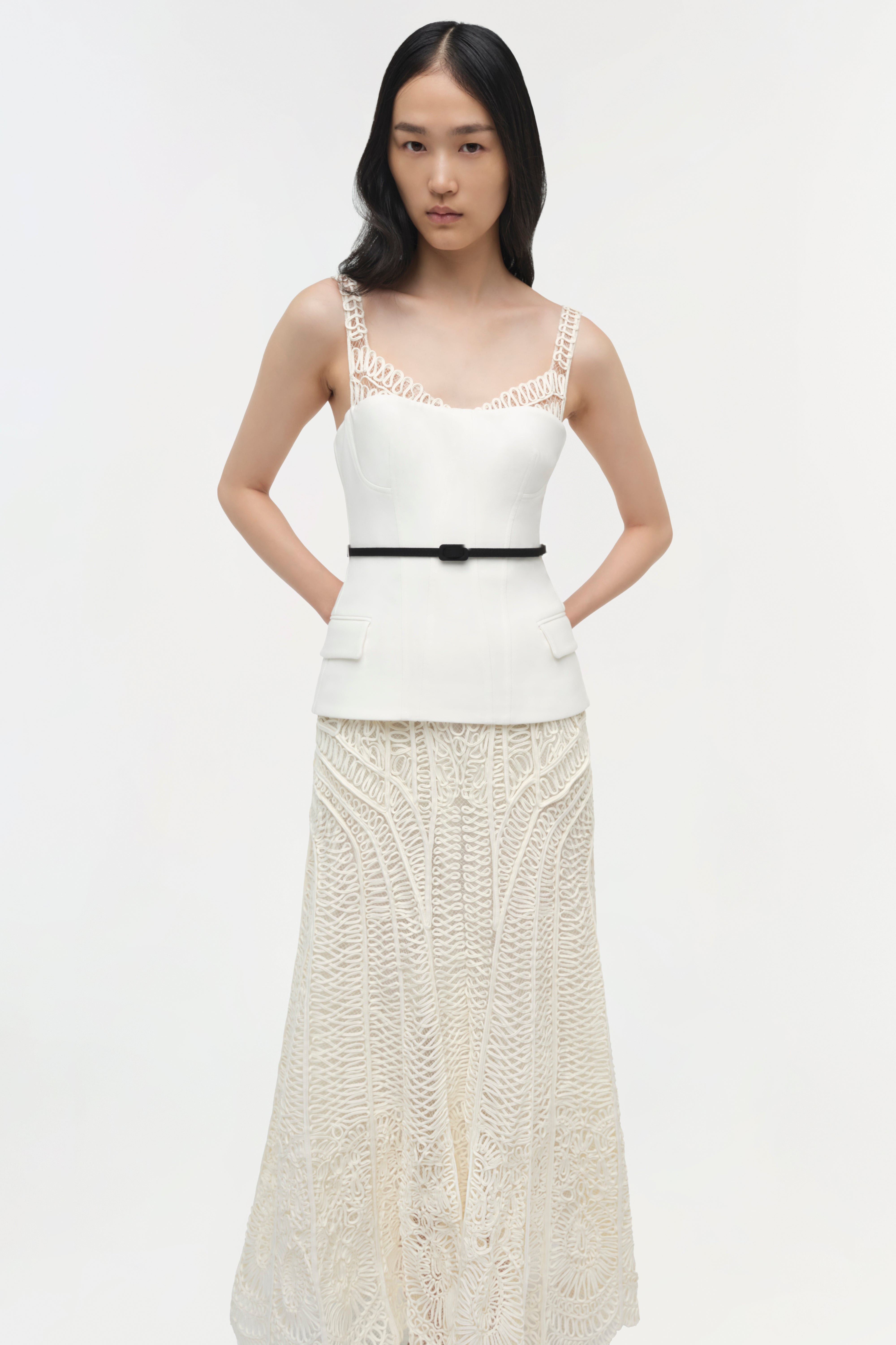 SIMKHAI Women's McKinnon Guipure Midi Dress in Ivory, Lace, Size 8 SIMKHAI Women's McKinnon Guipure Midi Dress in Ivory, Lace, Size 8