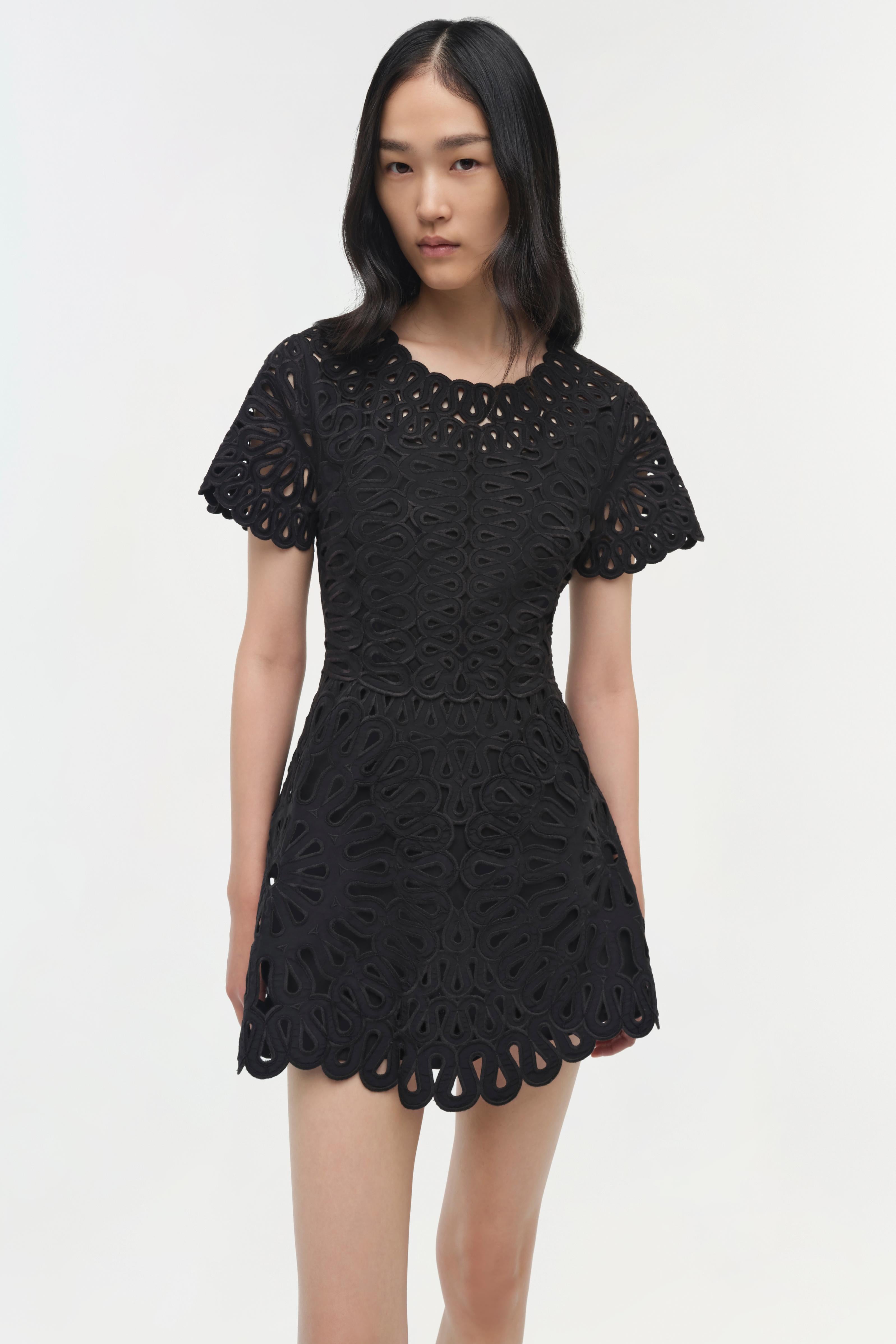 SIMKHAI Women's Emrys Embroidered Mini Dress in Black, Size 12 SIMKHAI Women's Emrys Embroidered Mini Dress in Black, Size 12