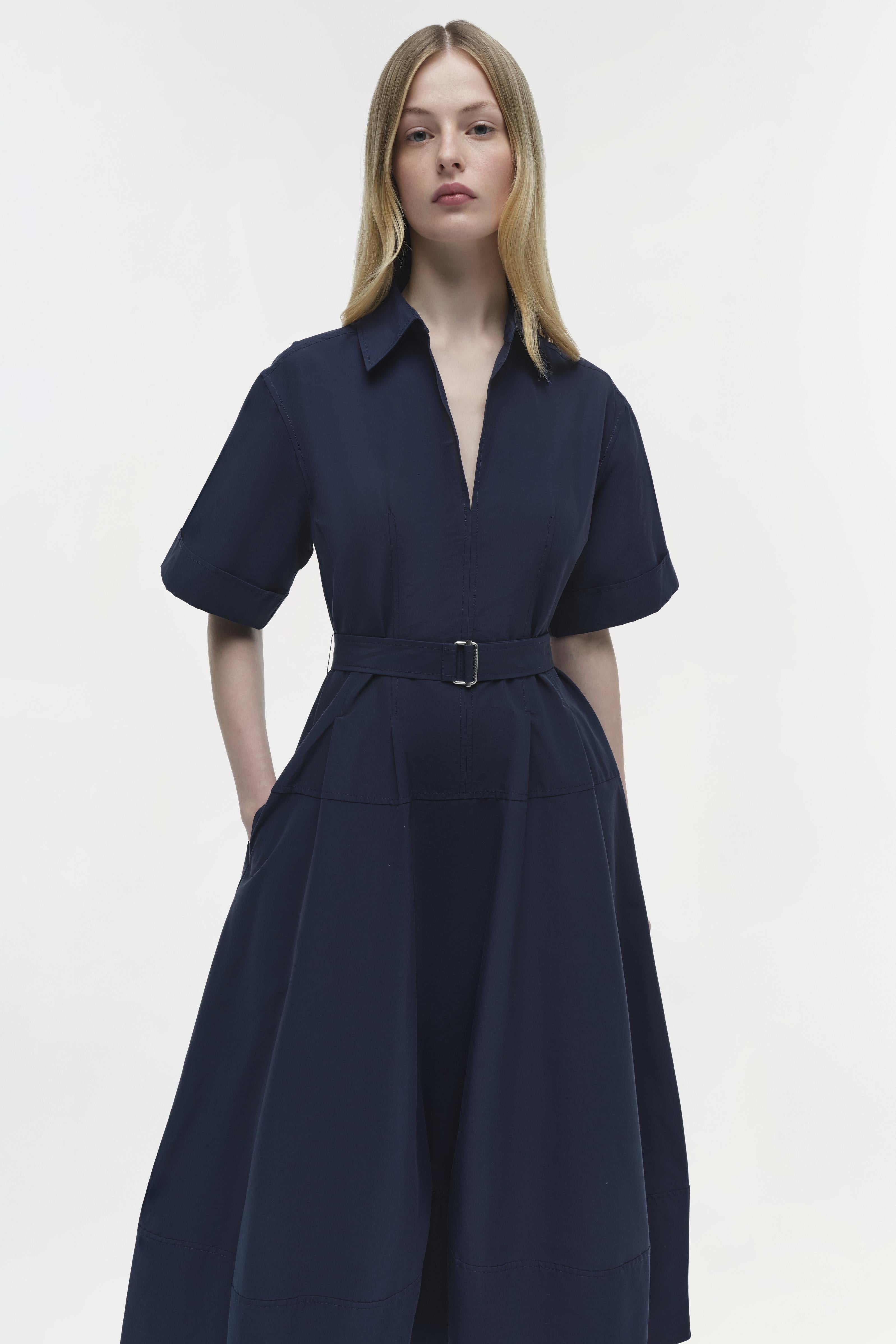 Deanna Belted Midi Dress - Midnight Blue | SIMKHAI Deanna Belted Midi Dress - Midnight Blue | SIMKHAI