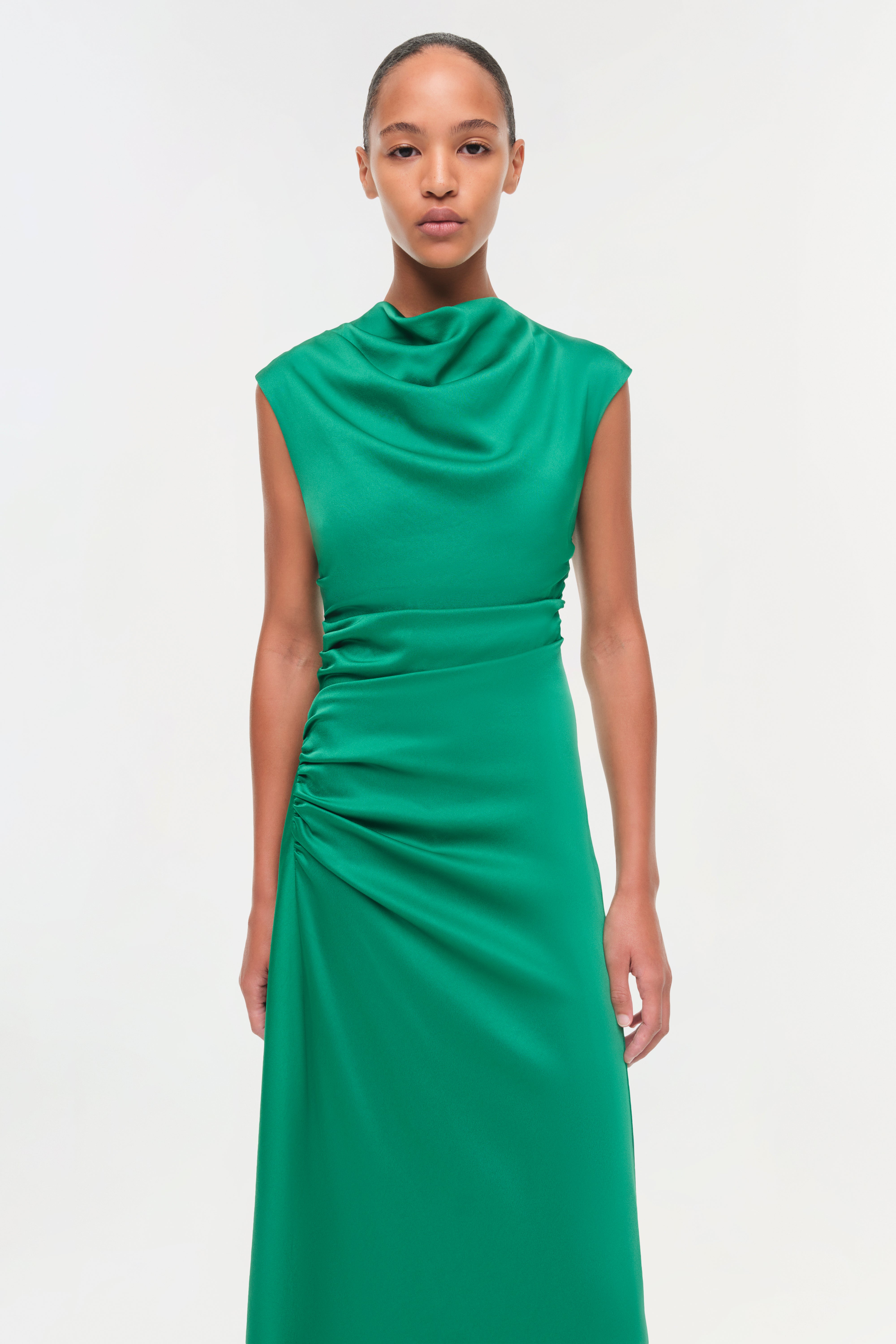 satin midi dress Burke Draped Satin Midi Dress – SIMKHAI