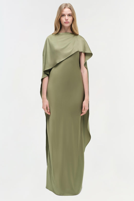 Izel Satin Cape Gown