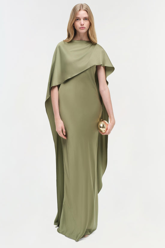 Izel Satin Cape Gown