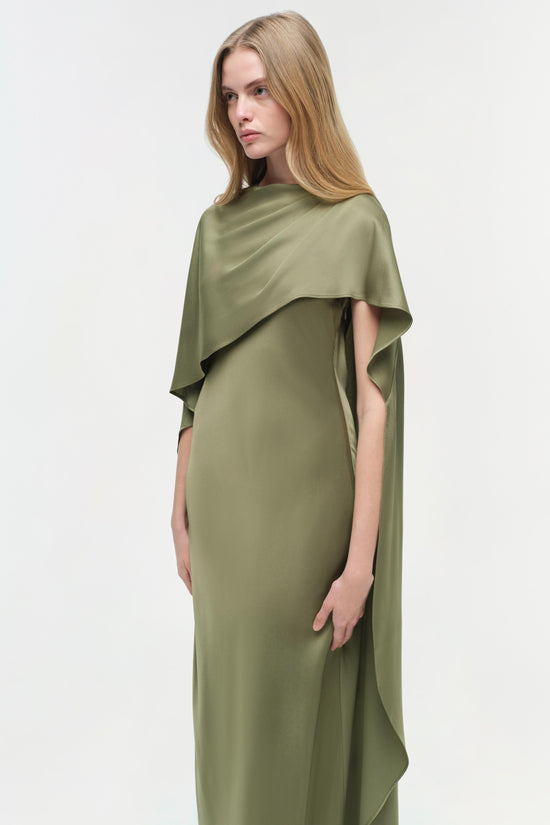 Izel Satin Cape Gown