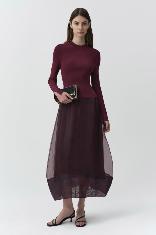 SIMKHAI Women's Maril Knit Organza Midi Dress in Fig, Size XS