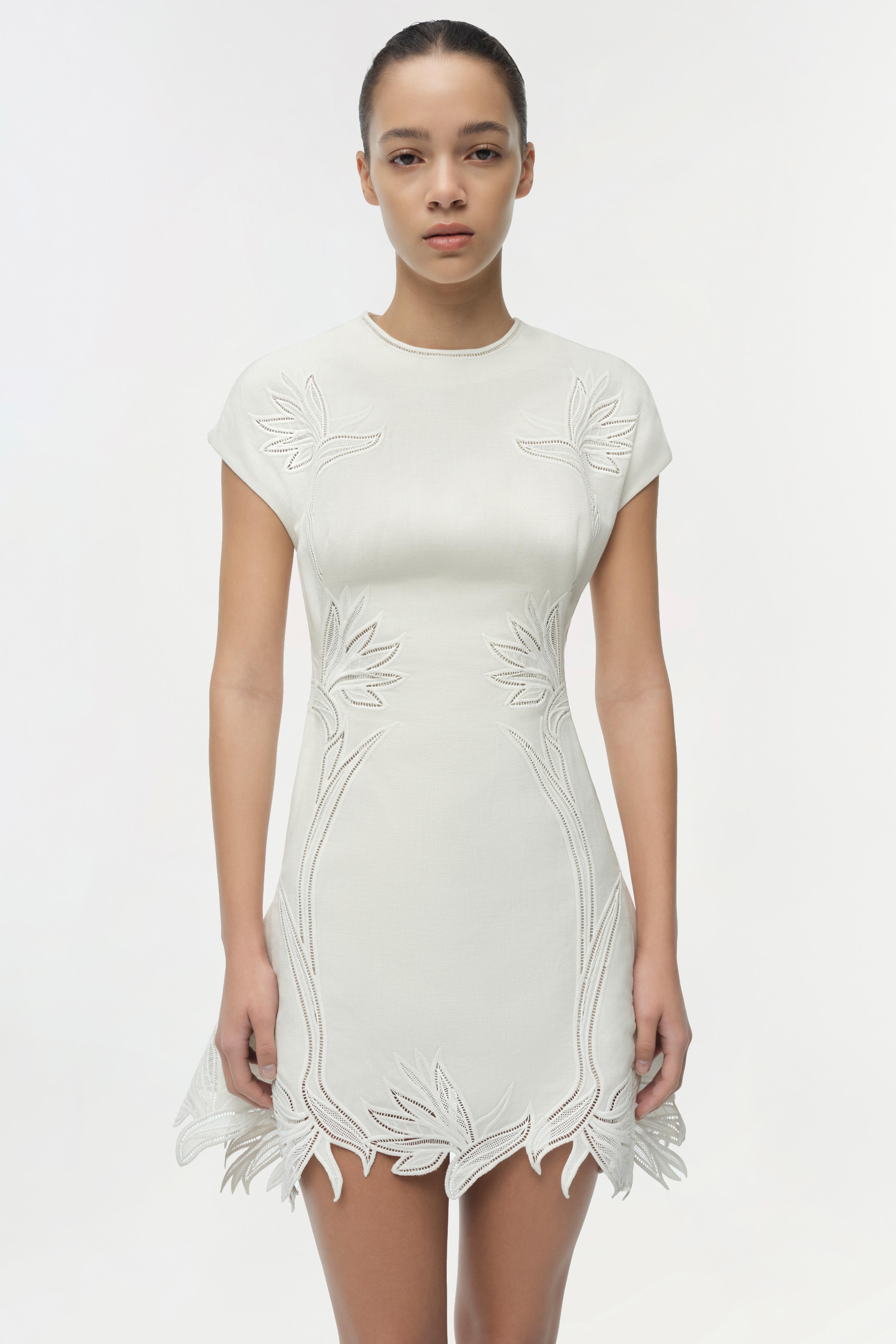SIMKHAI White Raquel Embroidered Mini Dress White / XS SIMKHAI White Raquel Embroidered Mini Dress White / XS