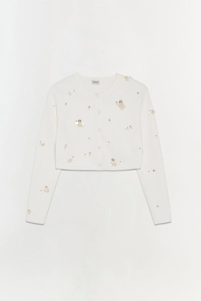 トップス S rhinestone cardigan cropped Zara Cropped Sparkly Cardigan button front Shimmery Knit women's