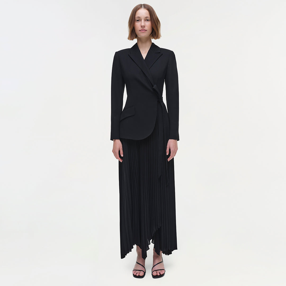 blazer to wear with black dress Anne Klein 2Pc Jacket & Set, / 6 Womens Tailored Cinch Blazer Dress with Pleats Aurore black single-breasted blazer dress