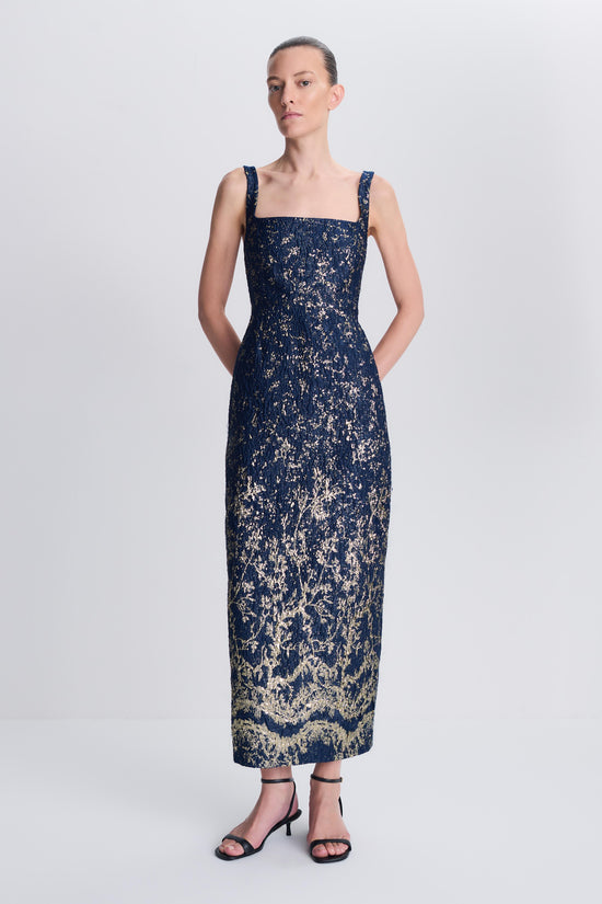 Virette Metallic Jacquard Midi Dress