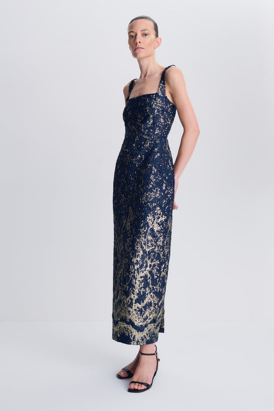 Virette Metallic Jacquard Midi Dress