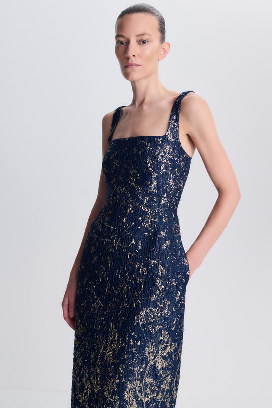 Virette Metallic Jacquard Midi Dress