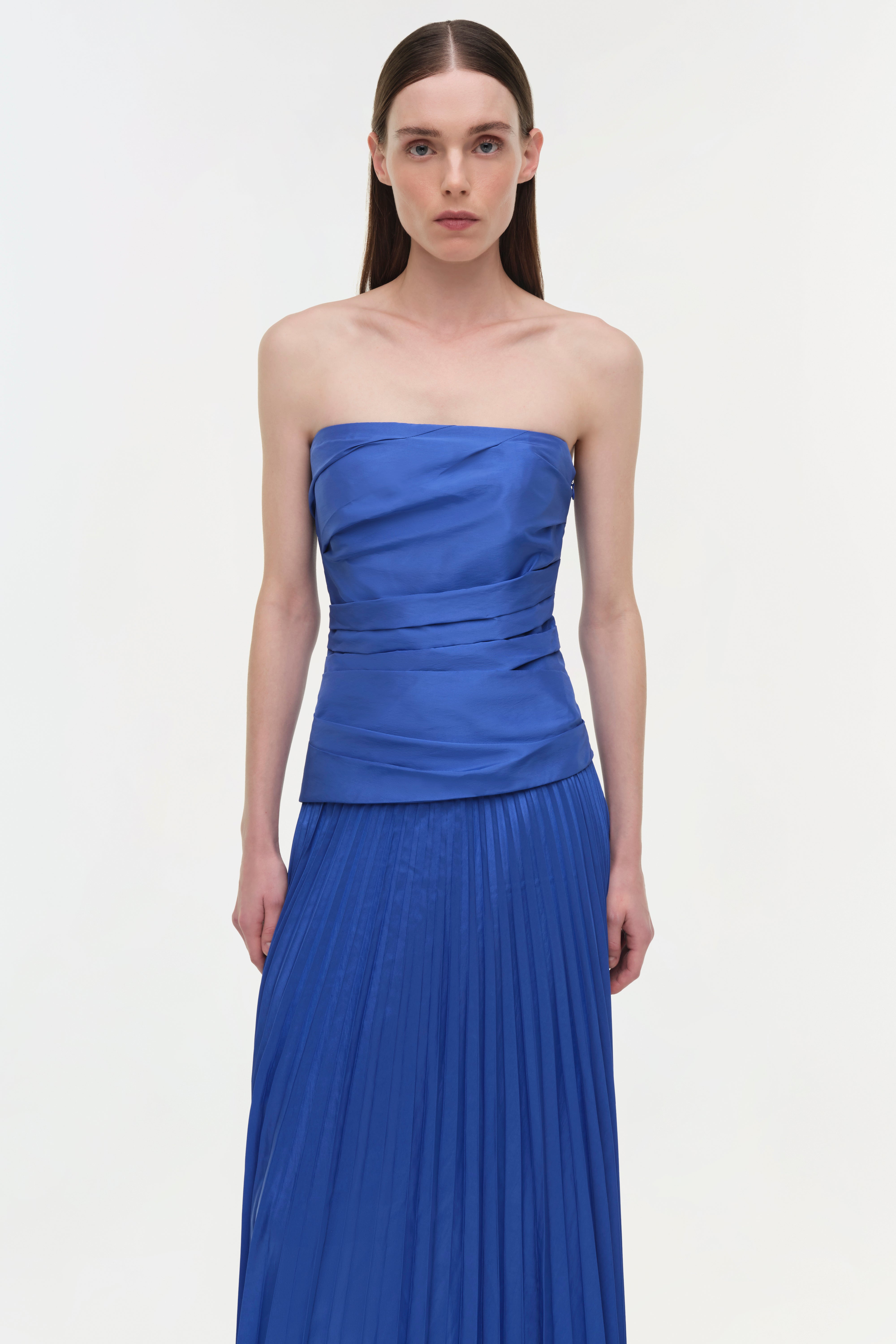 Simkhai Women's Arie Strapless Taffeta Bustier Midi Dress in Cobalt Blue, Size 6 Simkhai Women's Arie Strapless Taffeta Bustier Midi Dress in Cobalt Blue, Size 6