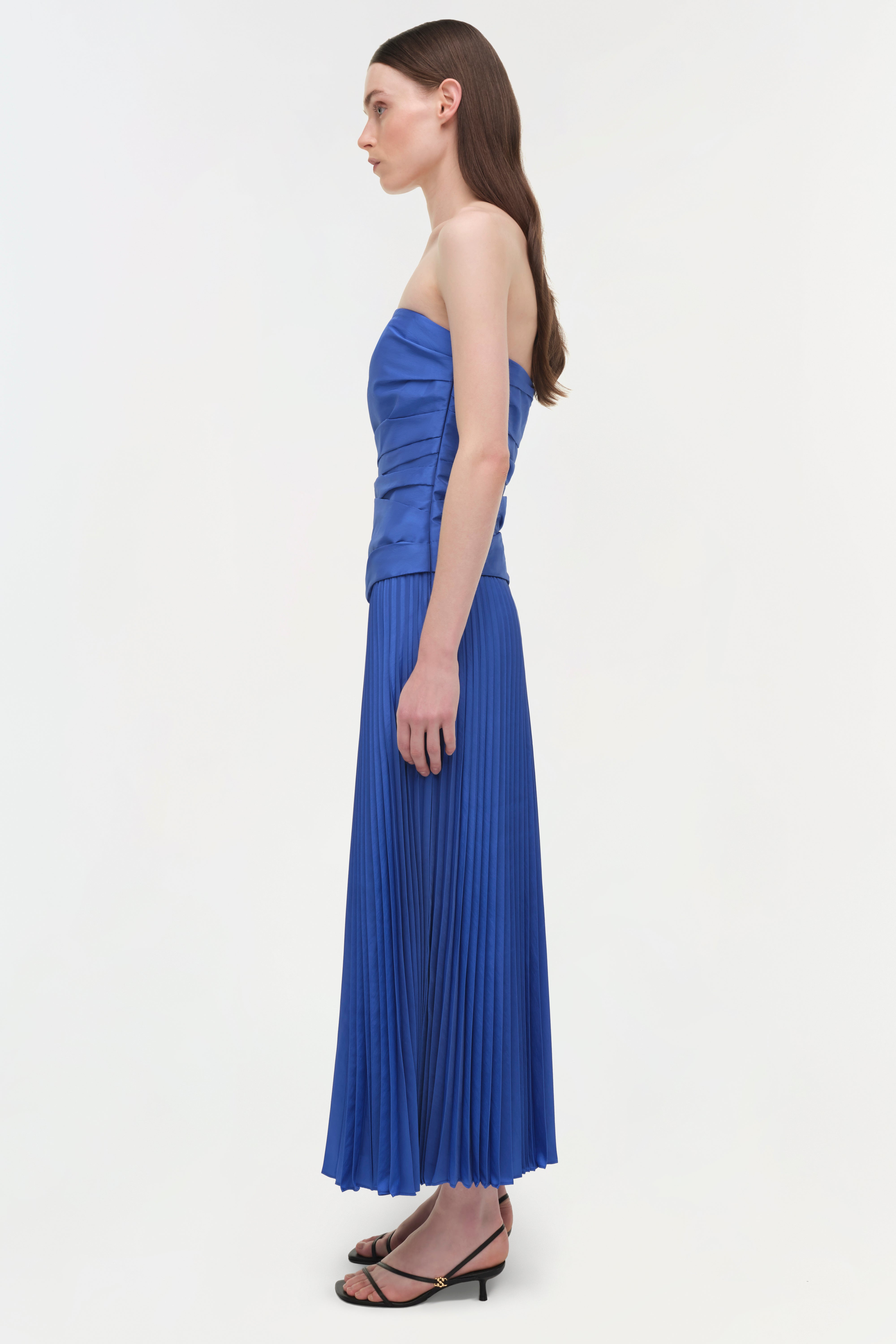 Simkhai Women's Arie Strapless Taffeta Bustier Midi Dress in Cobalt Blue, Size 6 Simkhai Women's Arie Strapless Taffeta Bustier Midi Dress in Cobalt Blue, Size 6