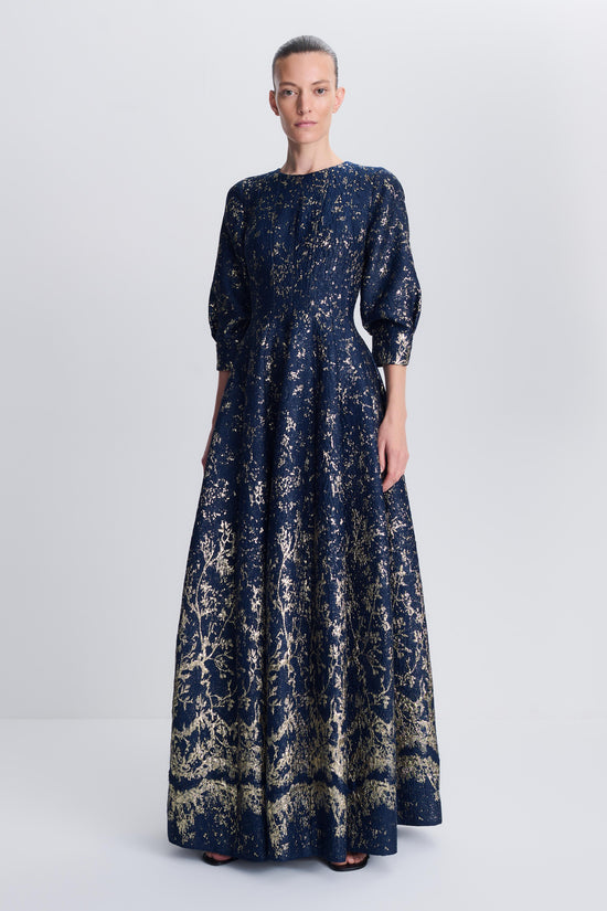 Claravelle Metallic Jacquard Gown