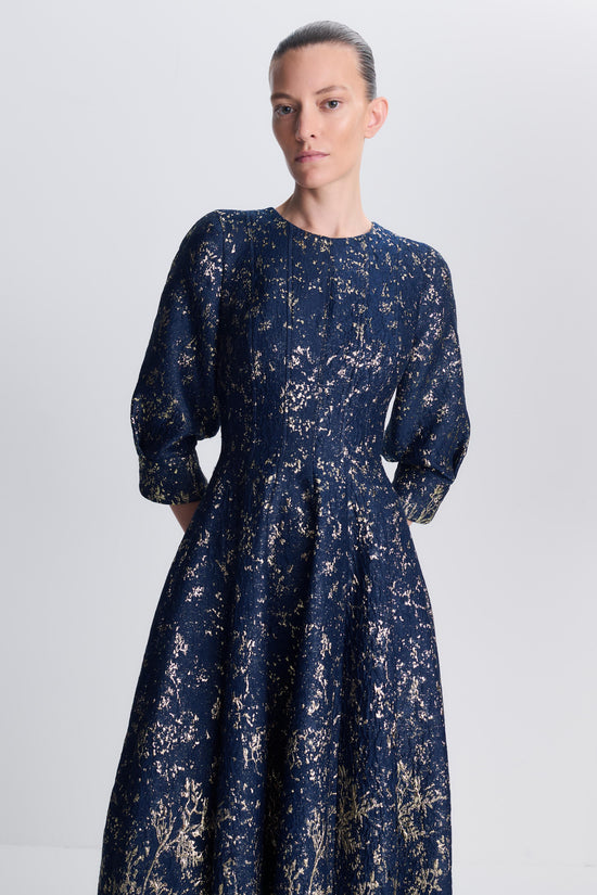 Claravelle Metallic Jacquard Gown