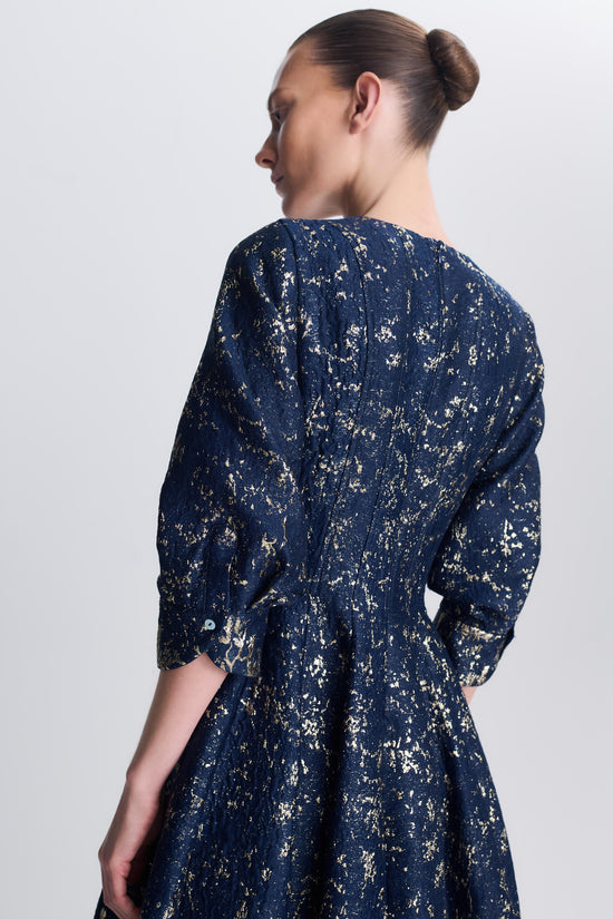 Claravelle Metallic Jacquard Gown