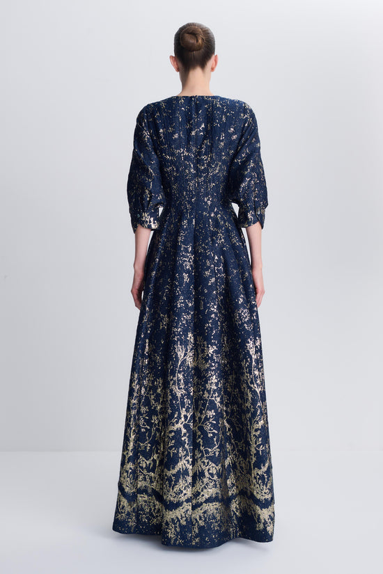 Claravelle Metallic Jacquard Gown