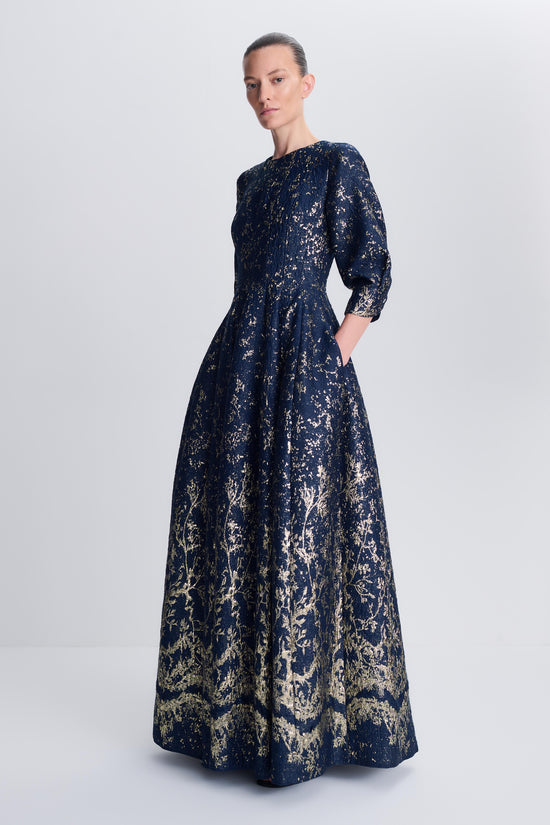 Claravelle Metallic Jacquard Gown