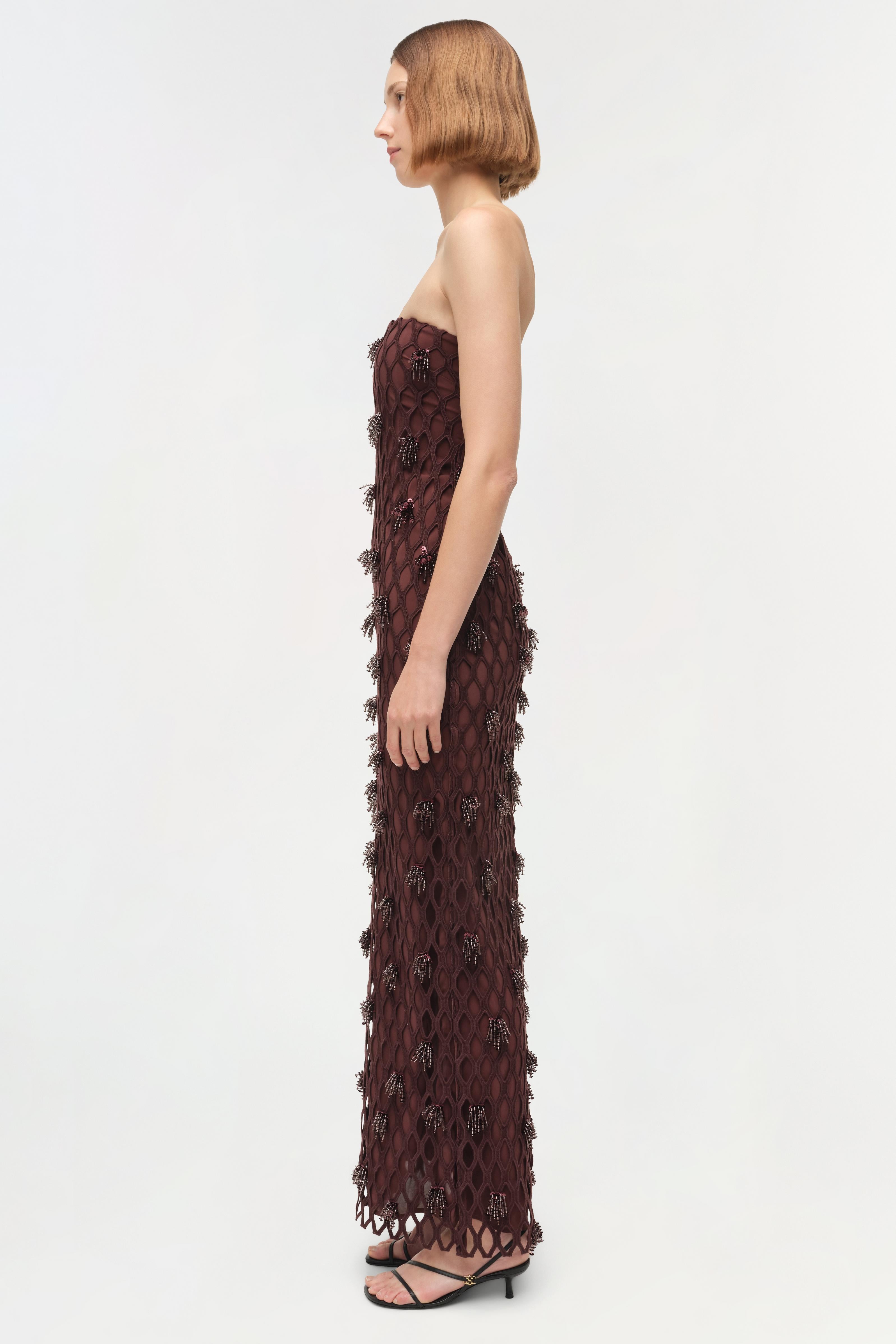 simkhai beaded dress Beaded maxi dress in burgundy - Simkhai