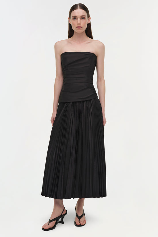 Arie Strapless Taffeta Bustier Midi Dress
