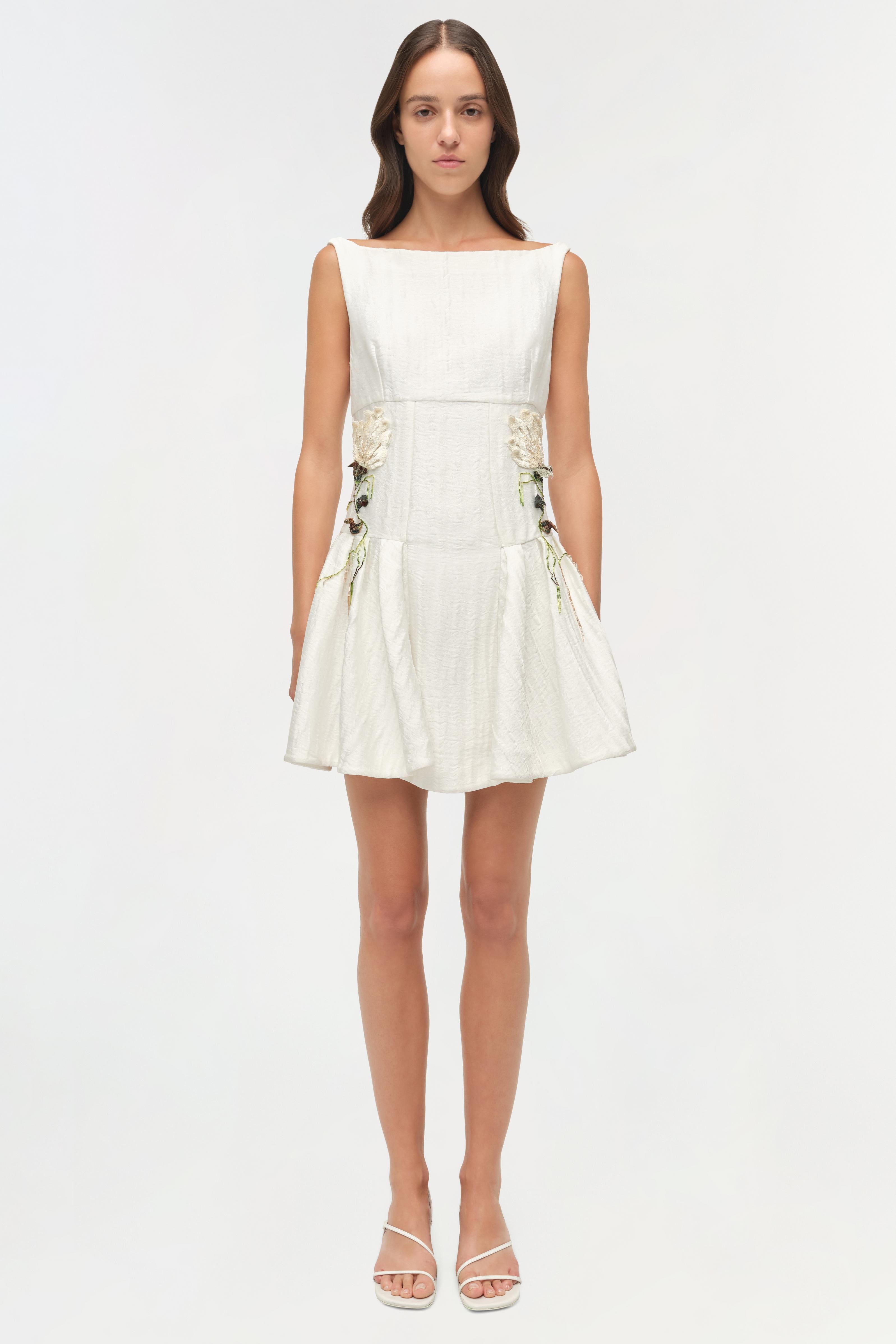 SIMKHAI Women's Calilly Floral Jacquard Mini Dress in White, Size 2 SIMKHAI Women's Calilly Floral Jacquard Mini Dress in White, Size 2