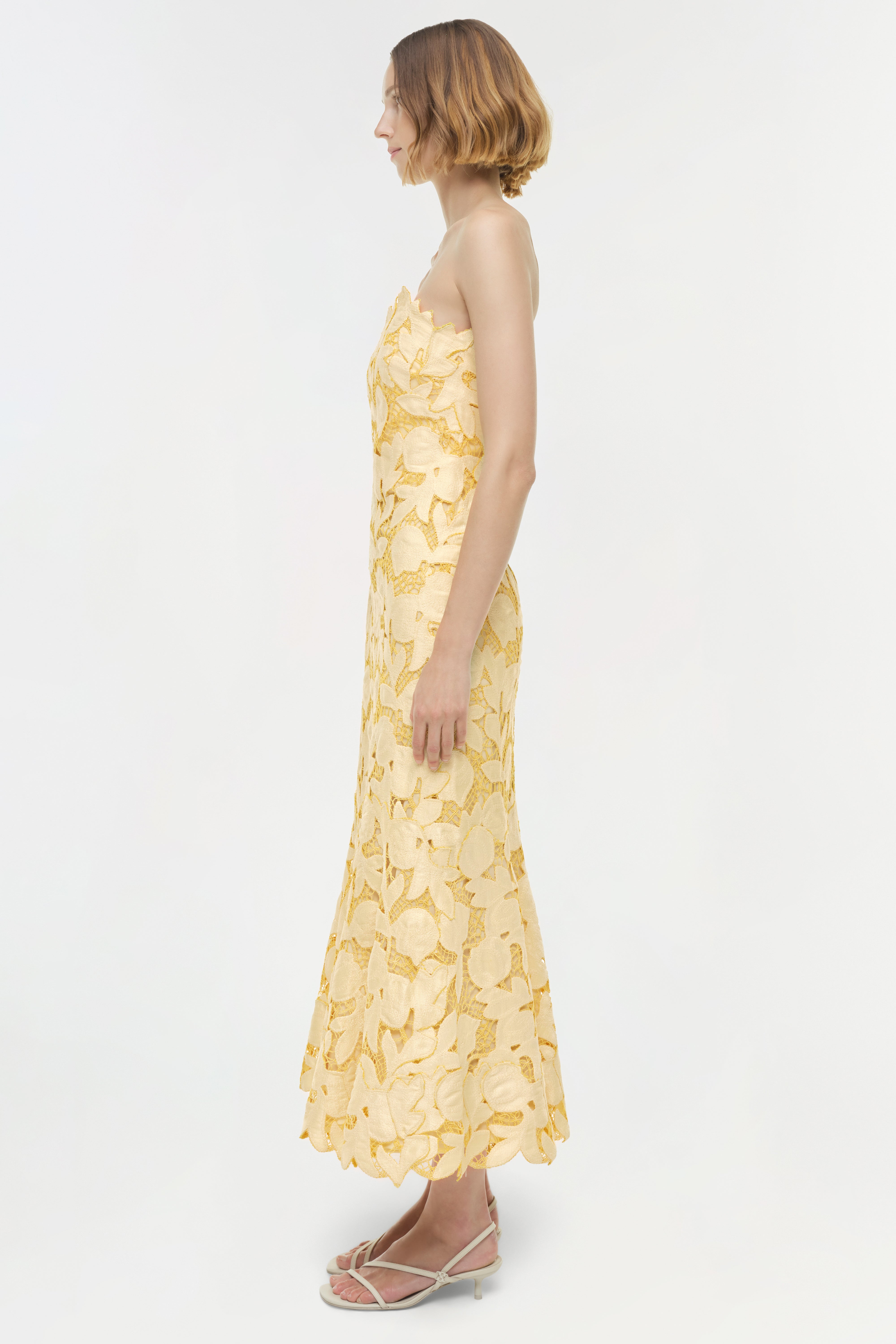 Valletta Bustier Midi Dress - Butter Yellow Multi