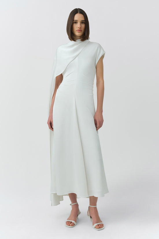 white long dress with short sleeves LESET Margo Maxi in in Cotton line silhouette Ankle Short Sleeve White Dresses |