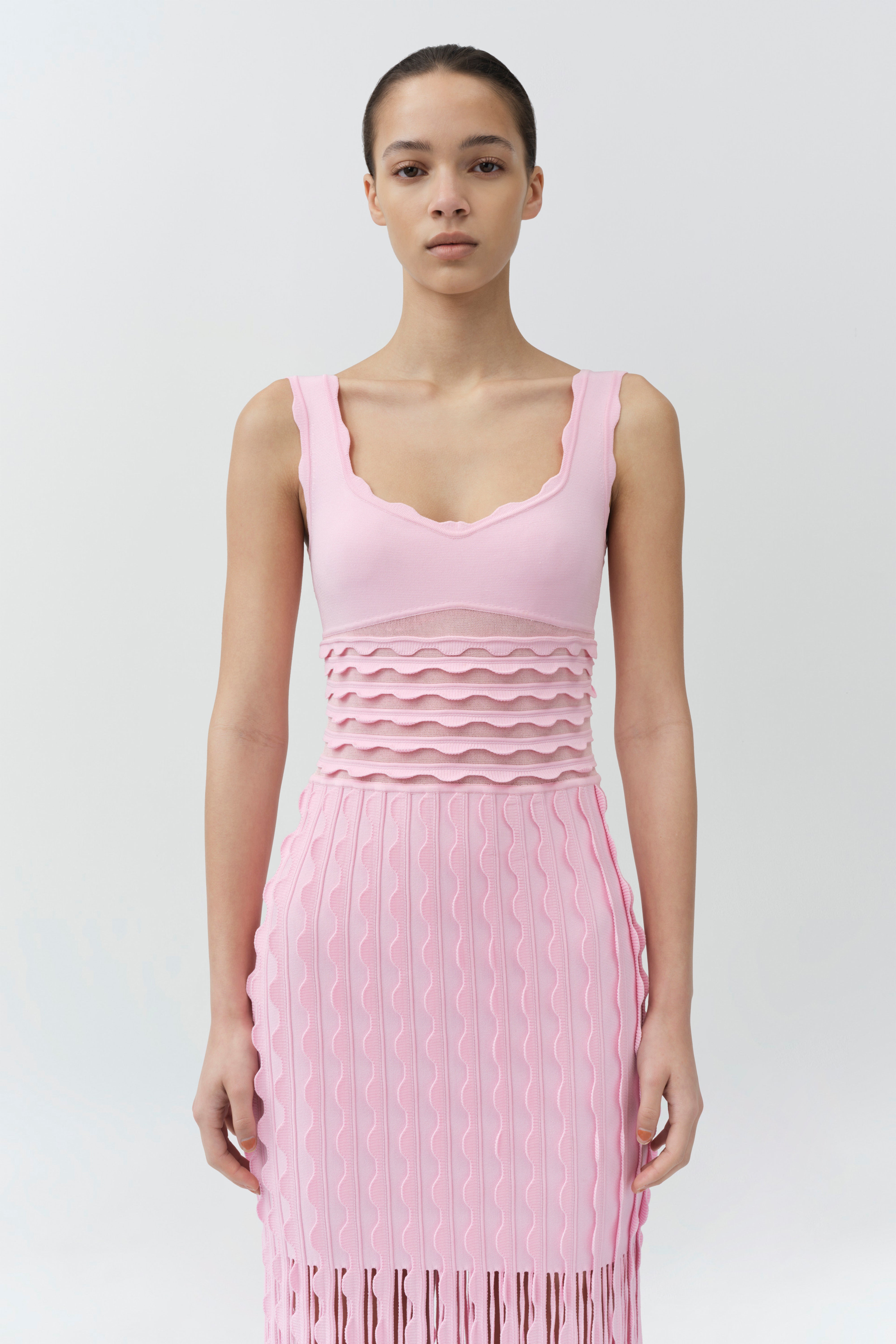 pink knit dress midi Simkhai Pink Jasmine Scalloped Knit Midi Dress
