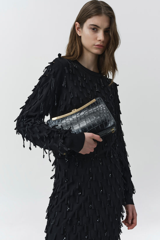 Solange Croc-Embossed Leather Clutch
