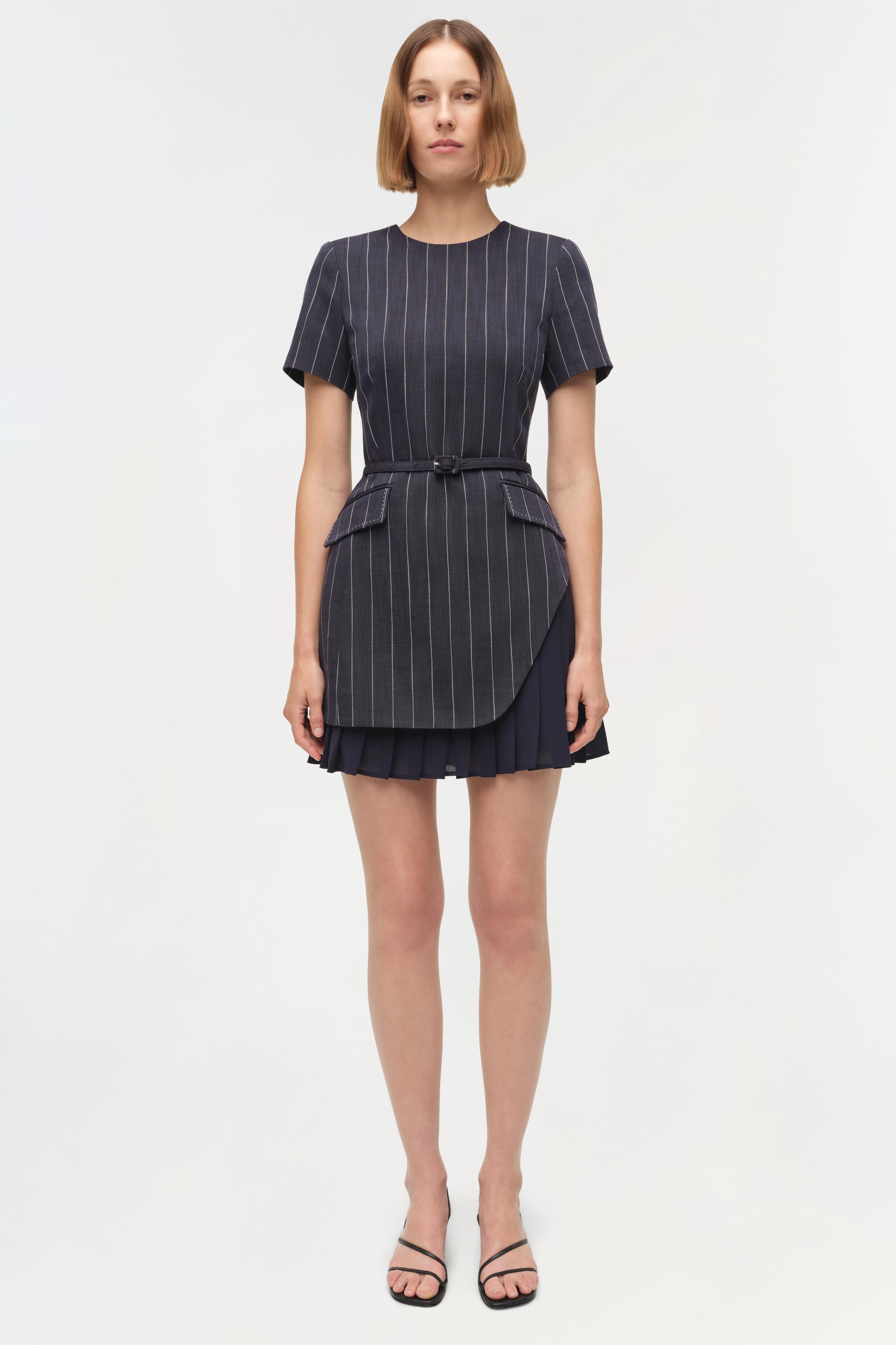 belted short dress White Belted Cotton Mini Dress - All Dresses