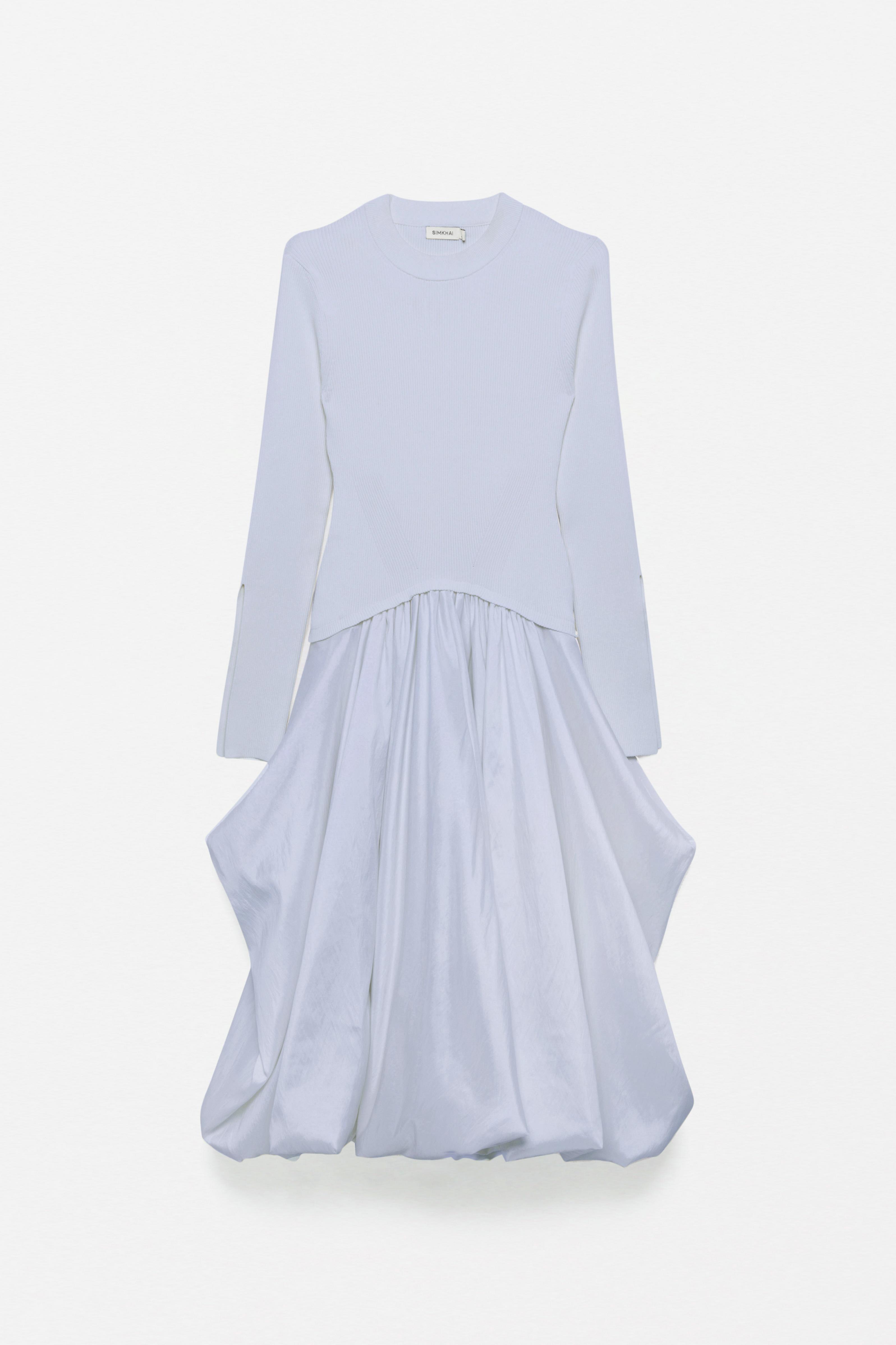 Simkhai Kenlie Mixed Media Bubble Midi Dress, Blue, Women's, Medium, Cocktail & Party Wedding Guest Dresses Midi Dresses Simkhai Kenlie Mixed Media Bubble Midi Dress, Blue, Women's, Medium, Cocktail & Party Wedding Guest Dresses Midi Dresses