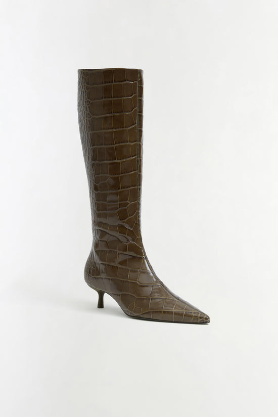 Janine Croc-Embossed Leather Knee High Boot