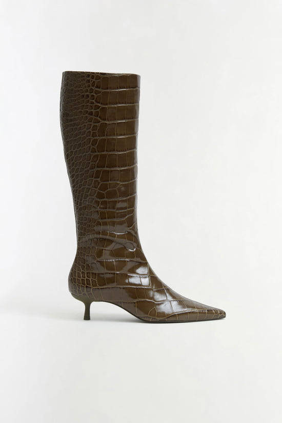 Janine Croc-Embossed Leather Knee High Boot