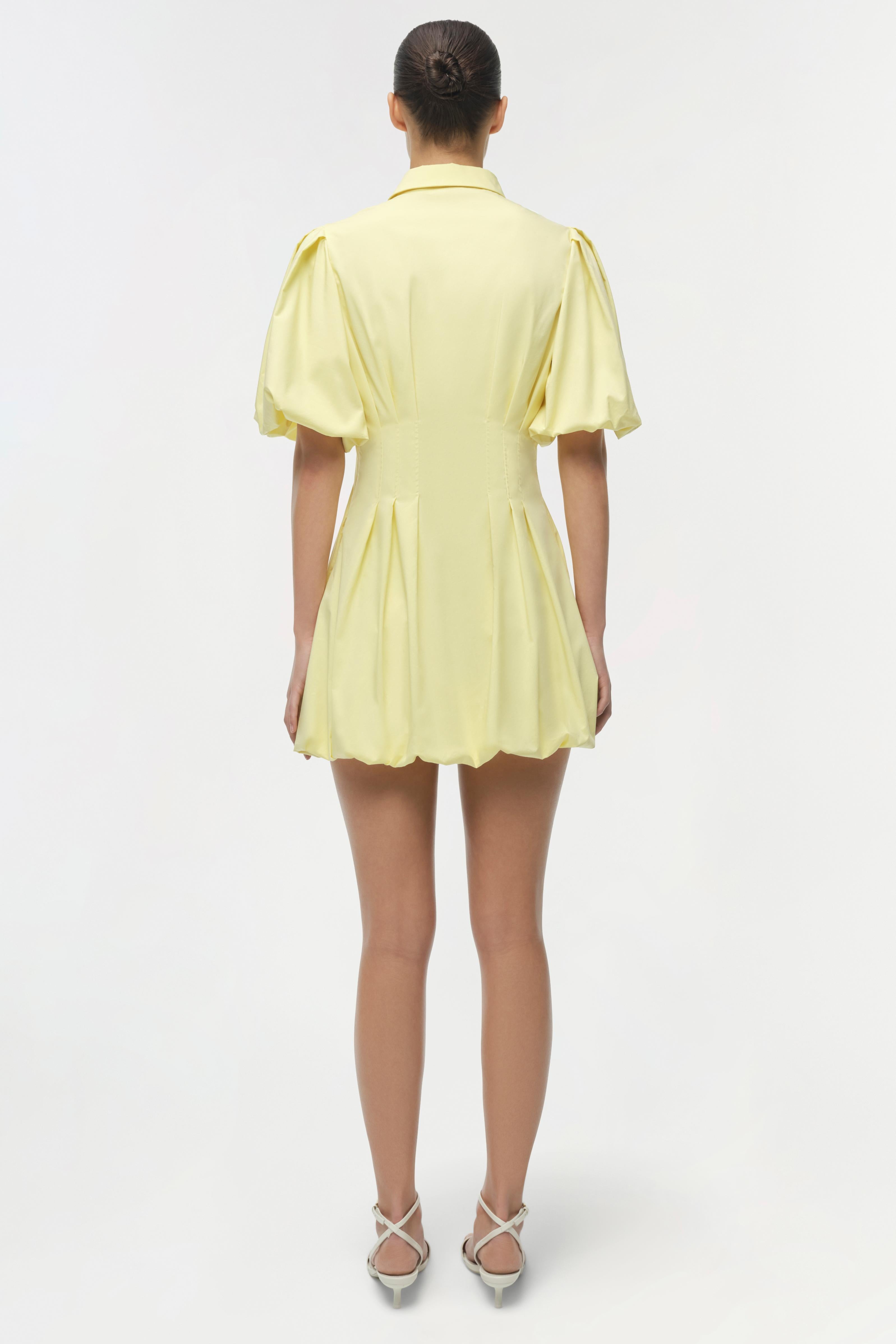 yellow silk mini dress Floral Asymmetric / L Side seam invisible zipper SIMKHAI Women's Cleo Cotton Mini