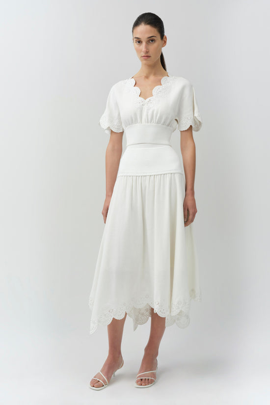 Haven Embroidered Linen Knit Skirt