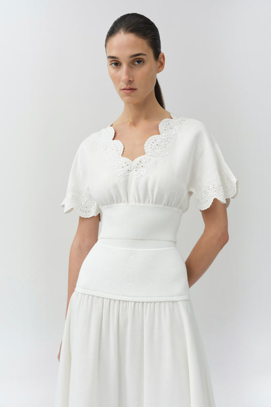 Delphina Embroidered Linen Knit Top
