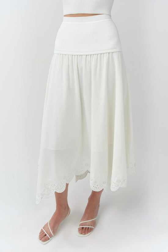 Haven Embroidered Linen Knit Skirt