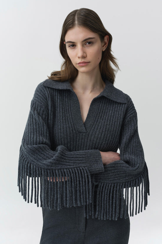 Natalia Collared Fringe Sweater